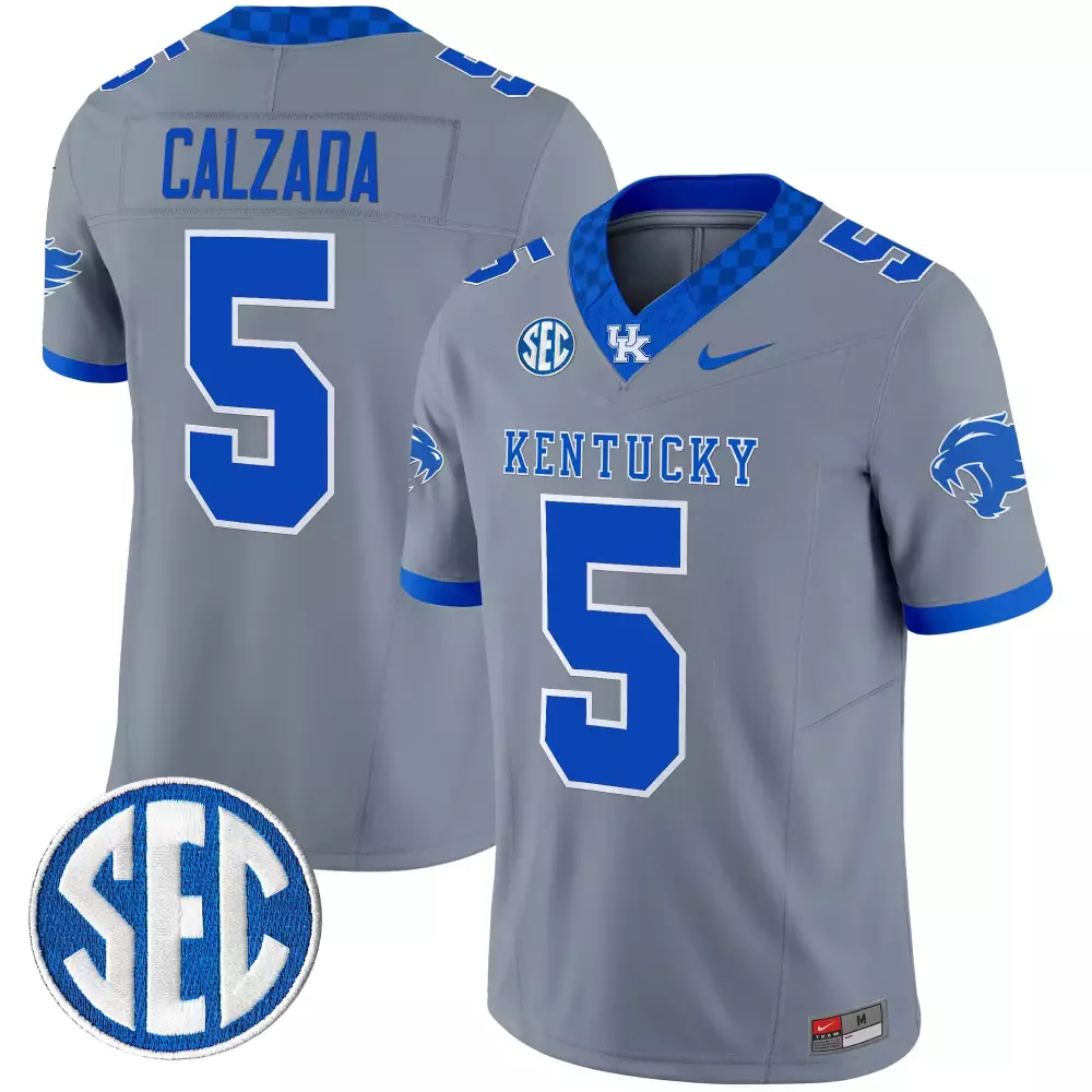 Custom Kentucky  SEC Calzada 5 Vapor All Stitched Gray Wildcats Patch 2025 Football Jersey – Grey