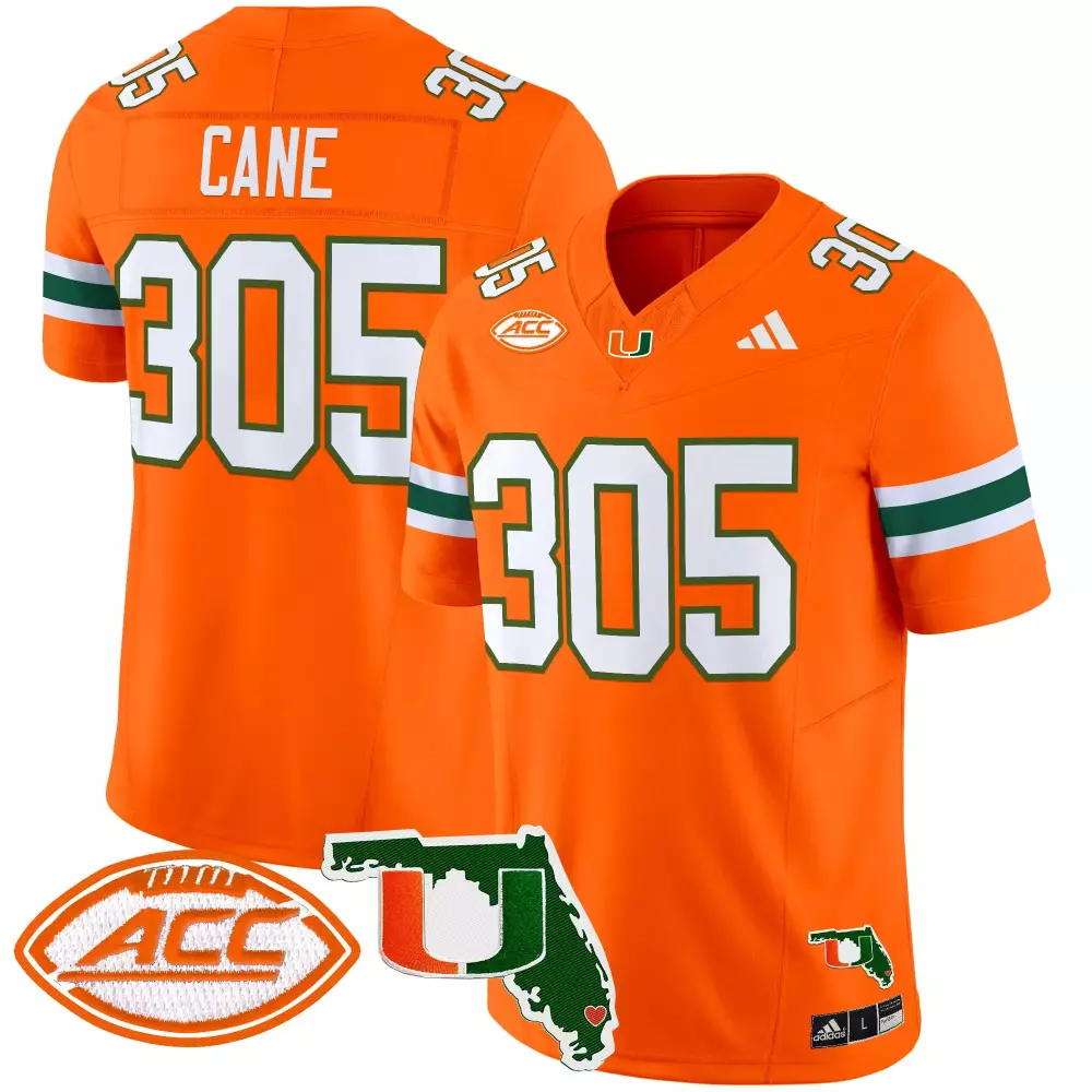 Cane 305 Miami Hurricanes 2025 Orange Stitched Vapor Jersey | Florida Patch Fan Gear for Men | For Men, Women & Youth
