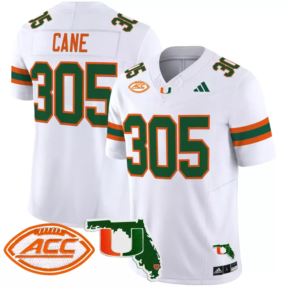 Cane 305 Miami Hurricanes 2025 White Stitched Vapor Jersey | ACC Patch Fan Gear for Men | For Men, Women & Youth