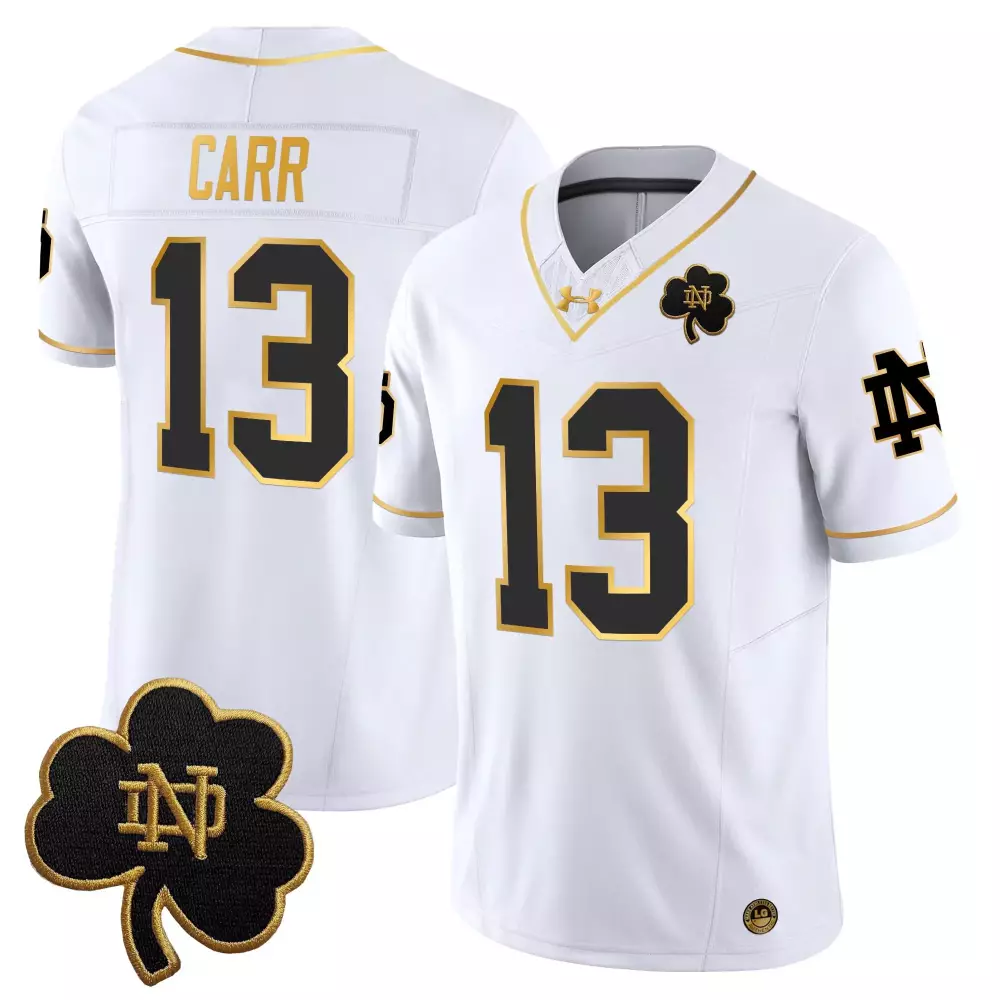 Carr 13 Men's White Notre Dame Fighting Irish Vapor Limited Jersey | 2025 Embroidered Patch | For Men, Women & Youth