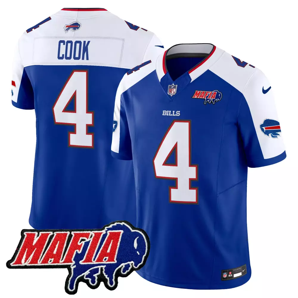 Cook 4 Men's Stitched Vapor Jersey | Buffalo Bills 2025 Mafia Patch Royal Blue | For Men, Women & Youth Fan Gear