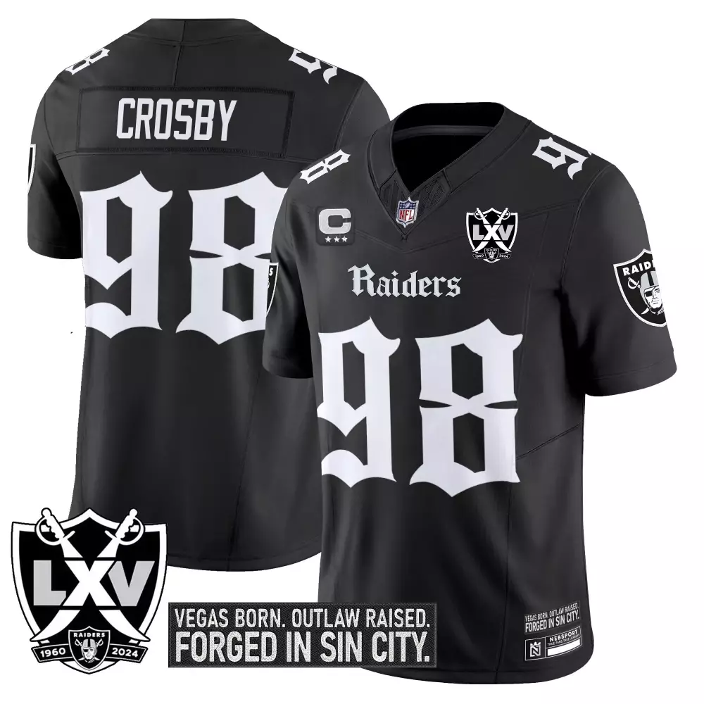 Crosby 98 Las Vegas Raiders 2024 Stitched Vapor Jersey | Black LXV Edition | Limited Edition Fan Gear | For Men, Women & Youth