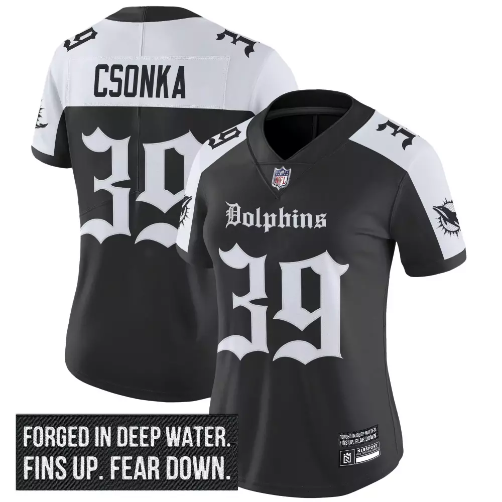 Csonka 39 Women's Miami Dolphins Vapor Stitched Jersey | Deep Water Edition 2022 Fan Gear | For Women, Men & Youth