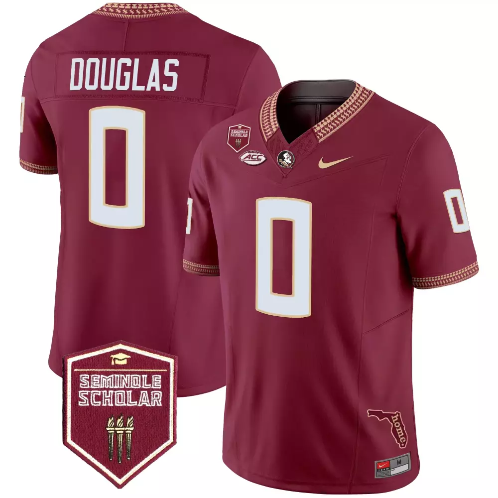 Douglas 0 Men's Maroon Vapor Jersey | 2025 Seminole Scholar Patch | Florida State Seminoles | For Men, Women & Youth
