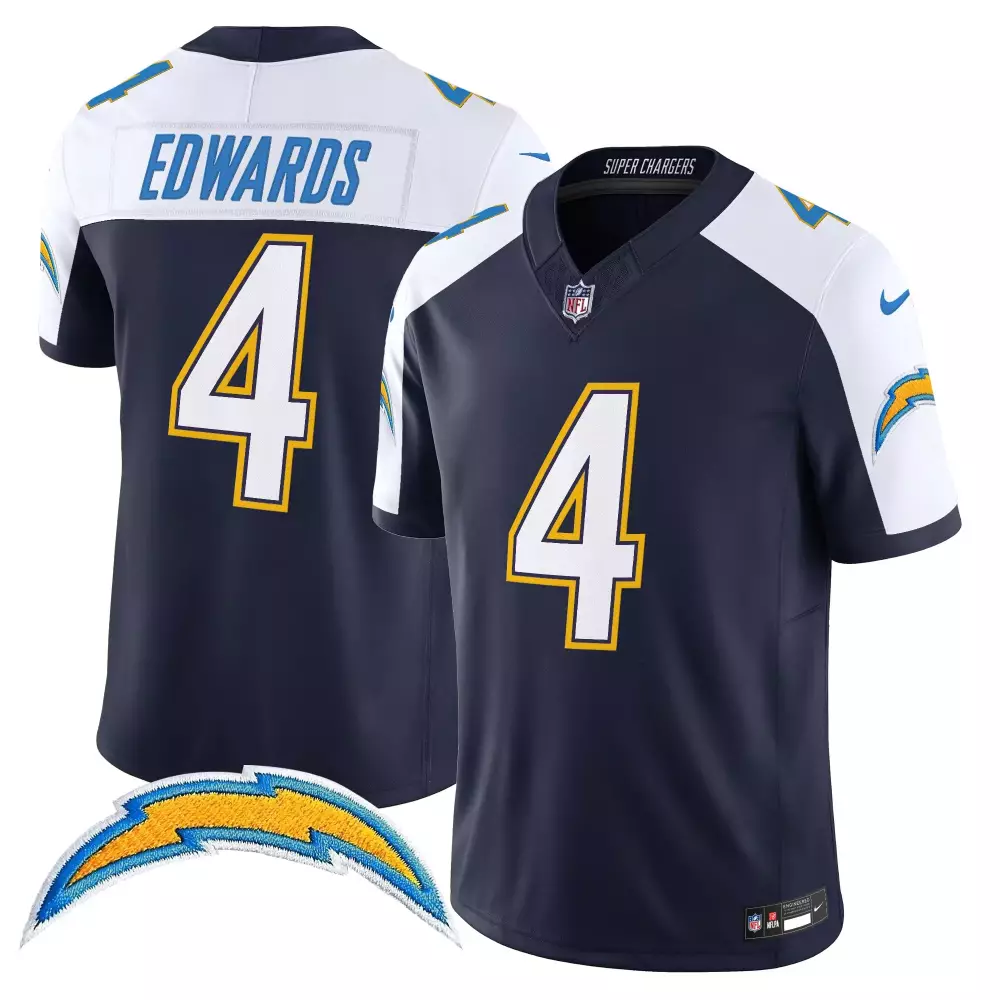 Edwards 4 Los Angeles Chargers 2025 Stitched Vapor Jersey | Navy with Embroidered Patch | Fan Gear for Men, Women & Youth