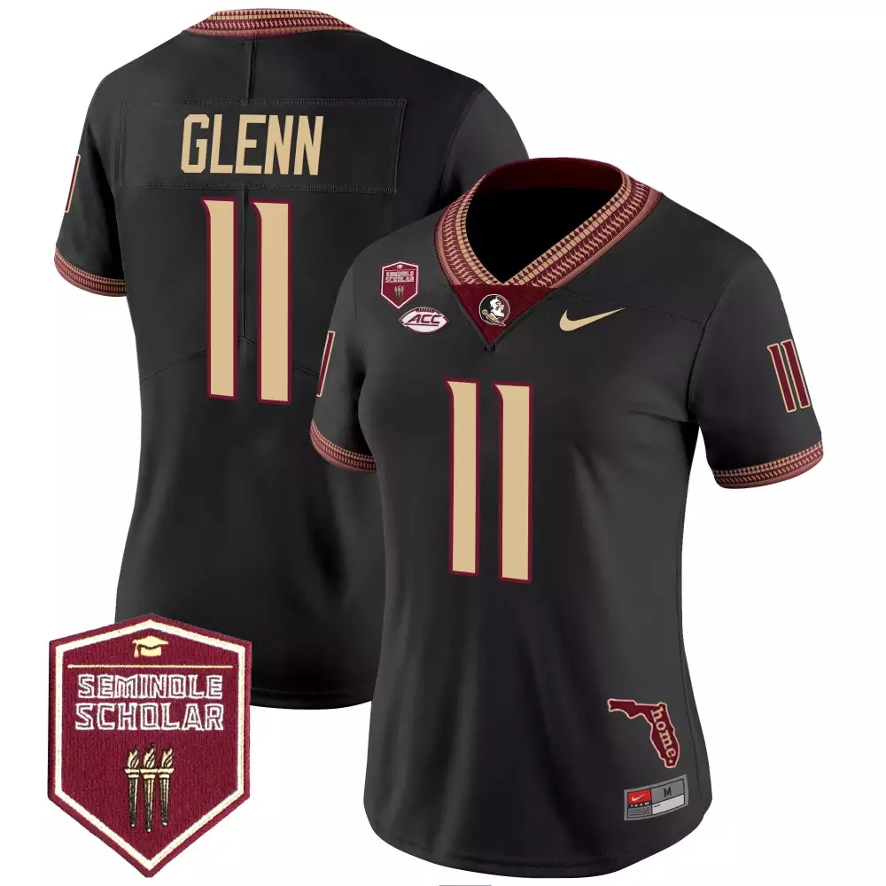Glenn 11 Women's Black Vapor Jersey 2025 | Seminole Scholar Patch | Game Day Outfit for Florida State | For Women & Youth