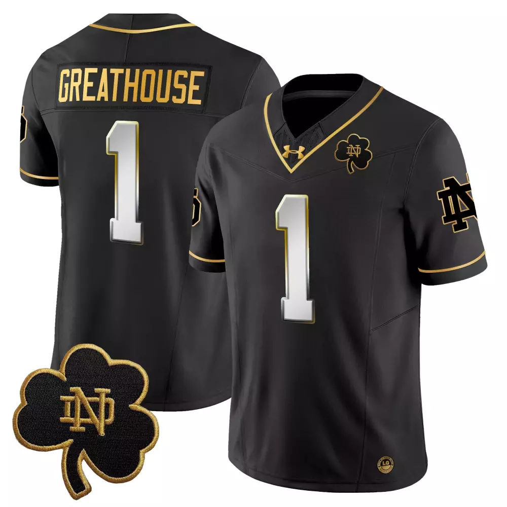 Greathouse 1 Notre Dame Fighting Irish Black Vapor Jersey 2025 | Stitched Clover Patch | Game Day Outfit for Men, Women & Youth