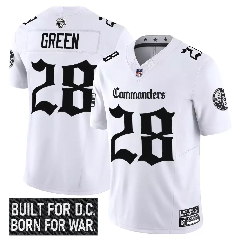 Green 28 Washington Commanders 2023 Stitched Vapor Jersey | White Built for D.C. Patch | Replica Fan Gear for Men, Women & Youth