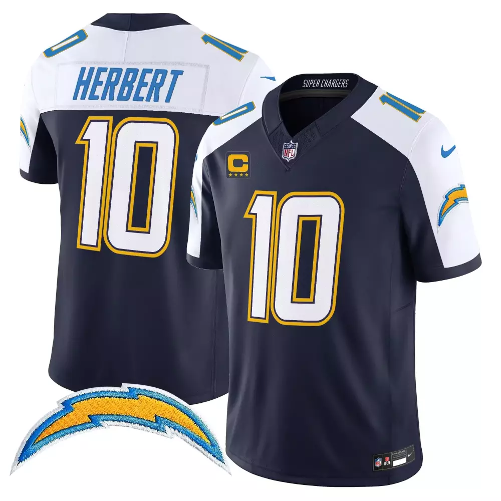 Herbert 10 Los Angeles Chargers Stitched Vapor Jersey | With Embroidered Patch Navy 2025 | For Men, Women & Youth