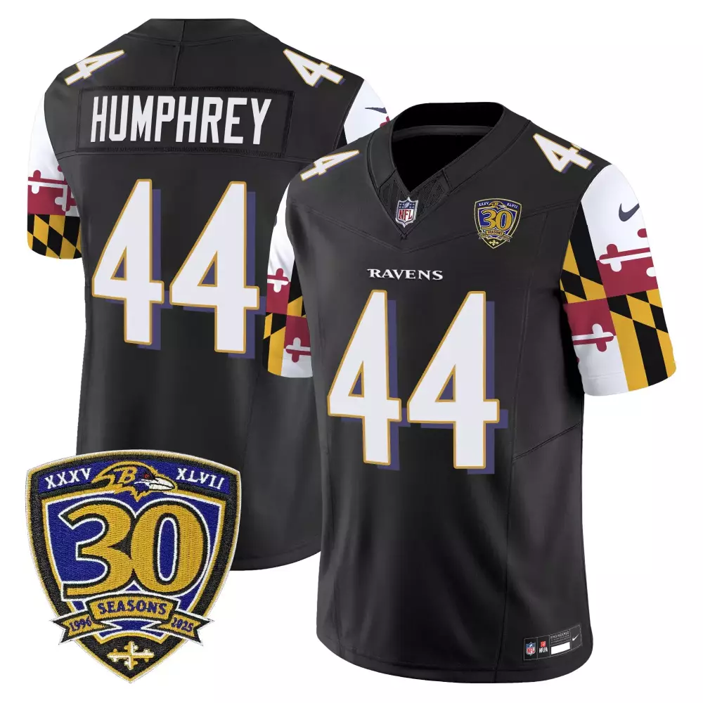 Marlon Humphrey 44 Men's Black Baltimore Ravens Vapor Jersey | 30 Seasons Embroidered Patch 2023 | For Men, Women & Youth