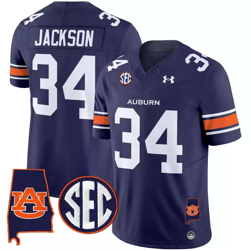Jackson 34 Auburn Tigers Navy Vapor Jersey | SEC Patch 2025 | All Stitched Limited Edition | For Men, Women & Youth