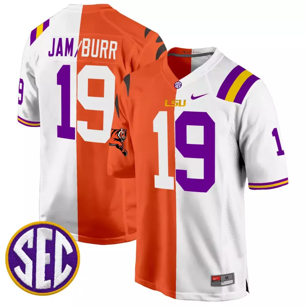 Jamarr Chase 19 Men's Vapor Jersey | LSU Tigers Cincinnati Bengals Split SEC Patch 2023 | For Men