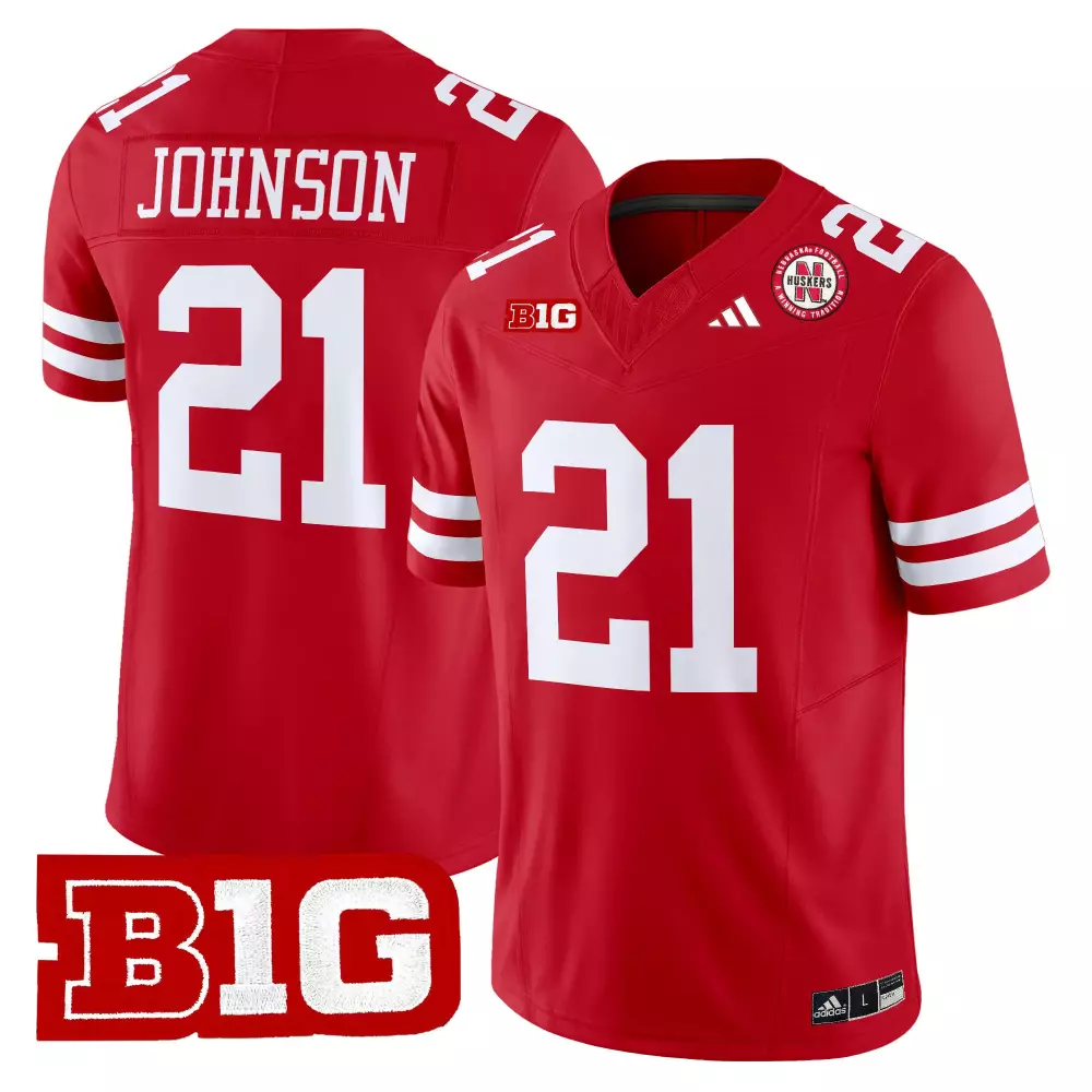 Personalized Nebraska Cornhuskers  Big Ten Conference Johnson 21 Vapor Limited Patch 2025 Authentic Jersey – Red