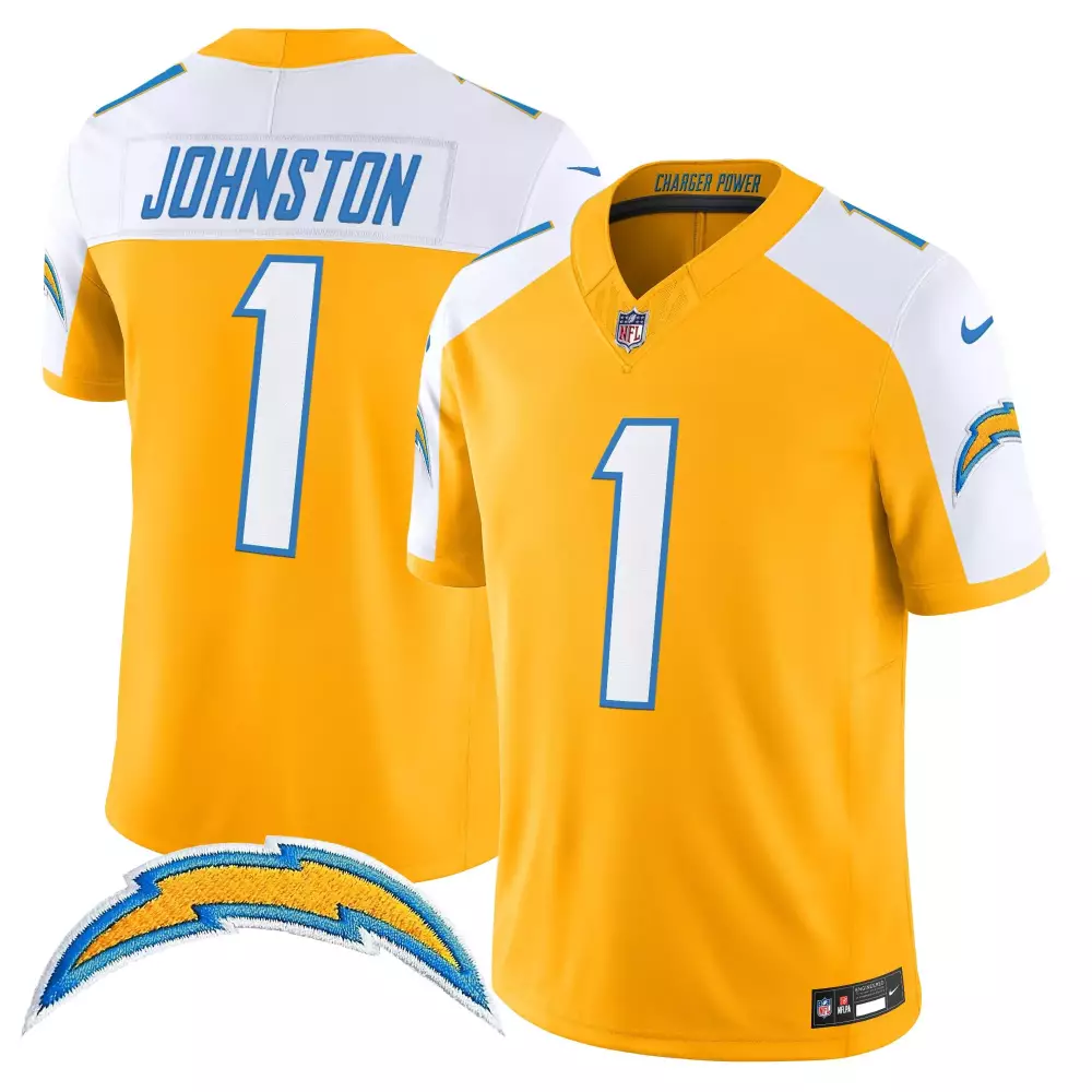 Johnston 1 Men's Stitched Vapor Jersey | Los Angeles Chargers 2025 Alternate Yellow with Embroidered Patch | For Men, Women & Youth