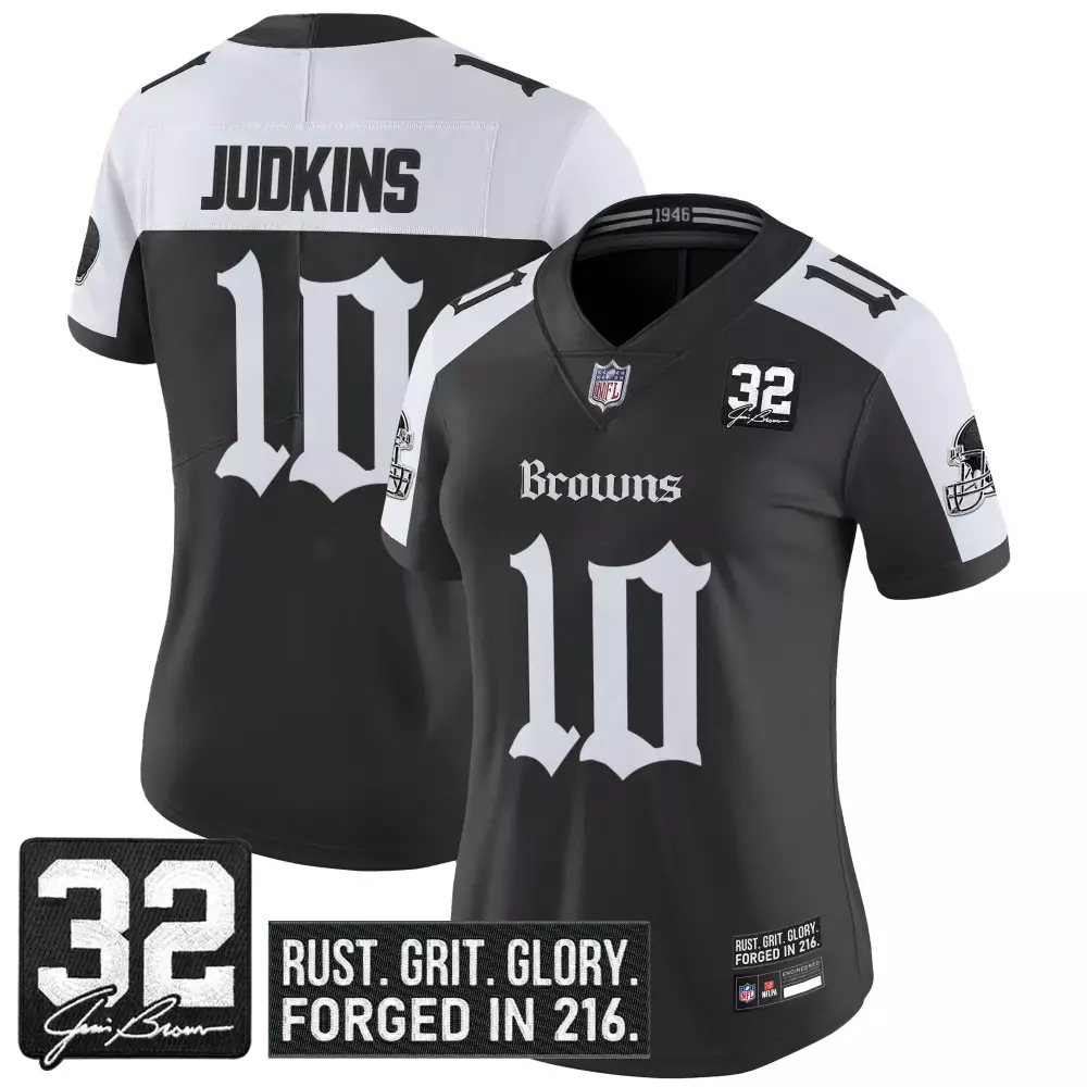 Judkins 10 Women's Vapor Jersey | Black Cleveland Browns 2023 Stitched 32 Patch | Fan Gear for Game Day | For Men, Women & Youth