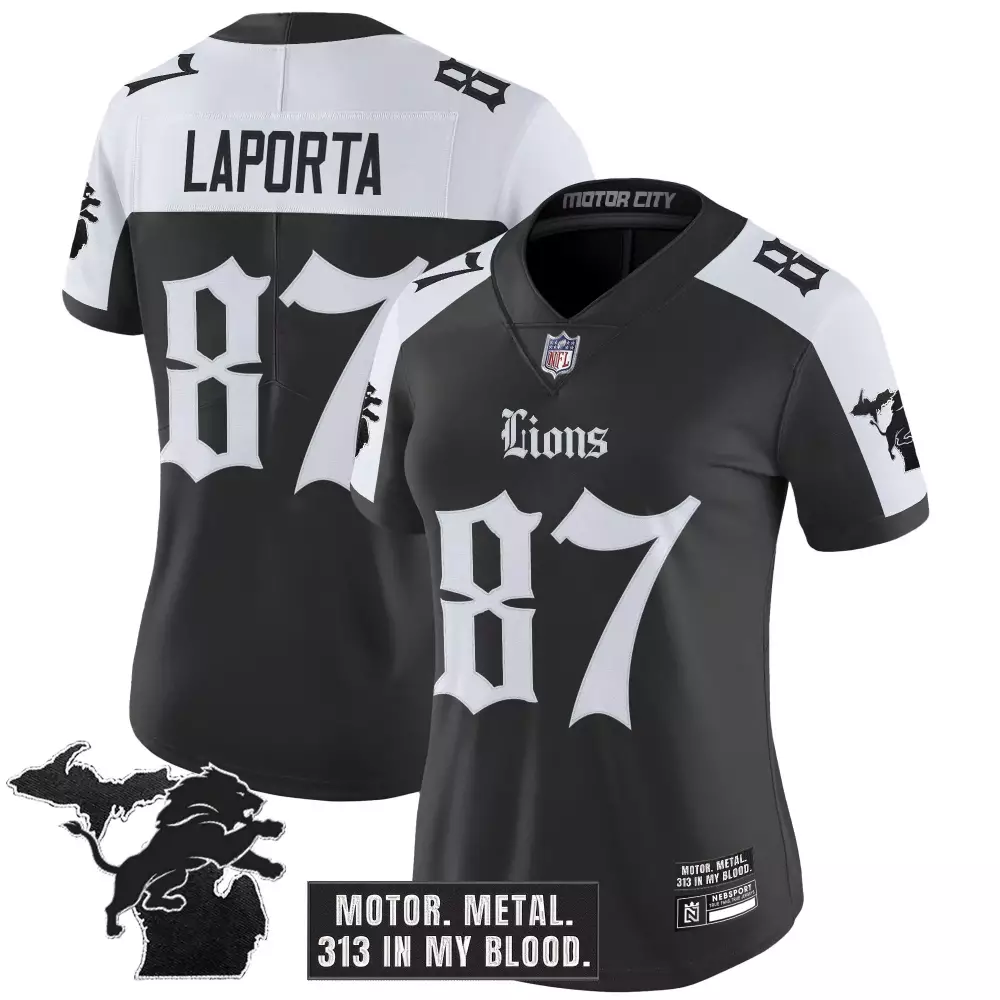 Laporta 87 Women’s Black Detroit Lions Vapor Jersey | Motor City Patch 2023 Edition | For Game Day | For Men, Women & You