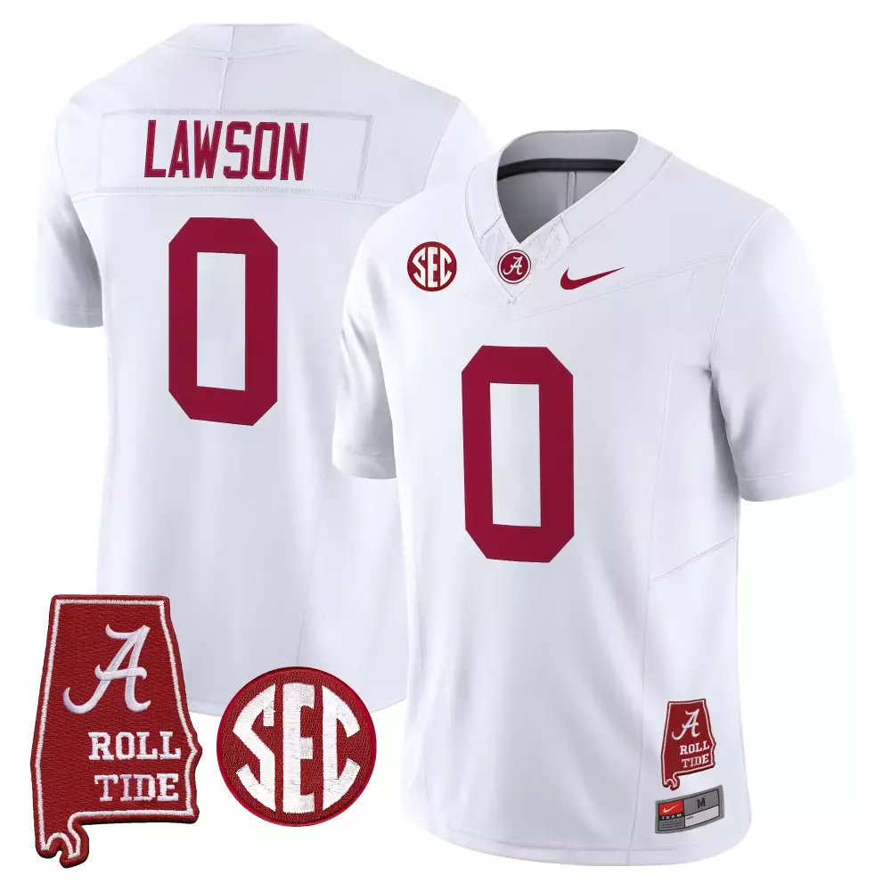 Lawson 0 Alabama Crimson Tide 2025 Vapor Limited Jersey | White with SEC Patch | Fan Gear for Men, Women & Youth