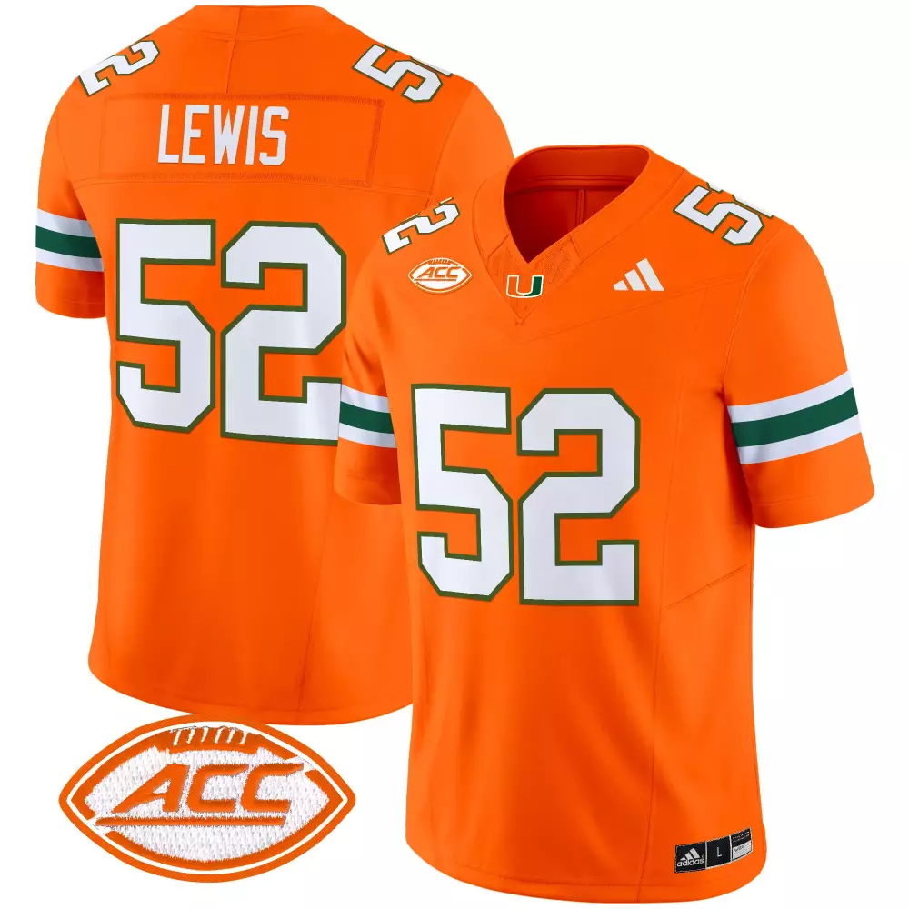 Lewis 52 Men's Orange Miami Hurricanes 2025 Vapor Jersey | All Stitched ACC Patch | Limited Edition Fan Gear | For Men, Women & Youth