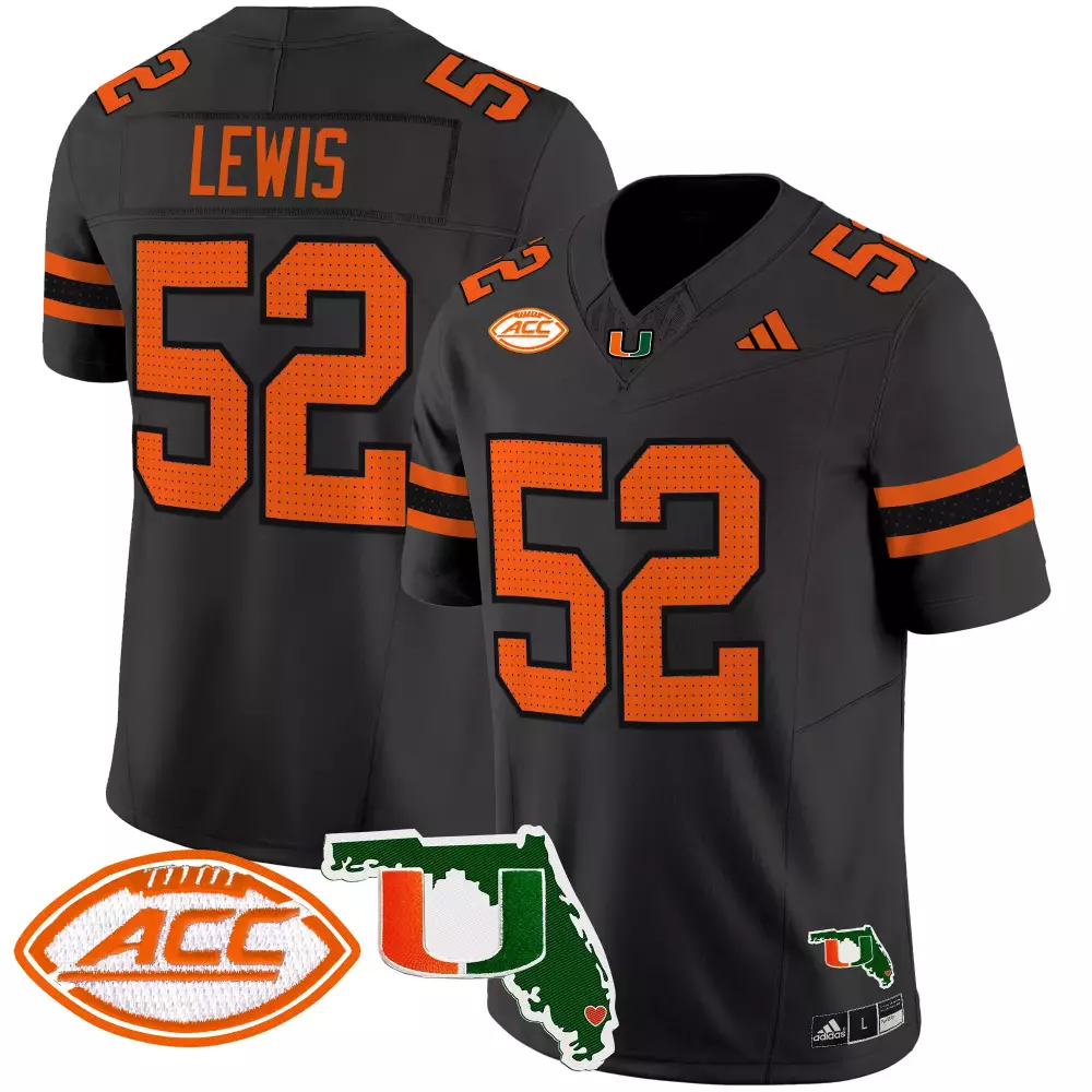 Lewis 52 Men's Black Miami Hurricanes 2025 Vapor Stitched Jersey | ACC Embroidered Patch | Game Day Outfit | For Men, Women & Youth