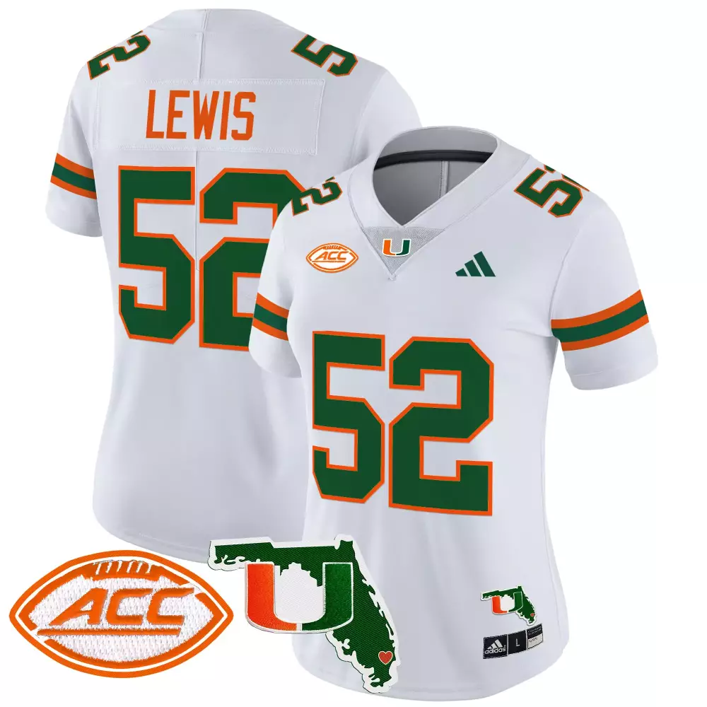 Lewis 52 Miami Hurricanes Women's Orange Vapor Jersey 2025 | All Stitched ACC Patch | Fan Gear | For Men, Women & Youth
