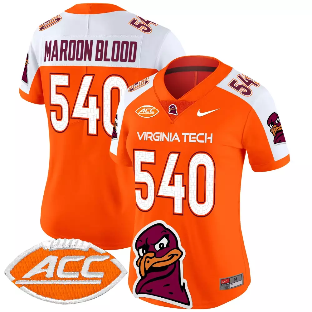 Personalized Virginia Tech  ACC Maroon Blood 540 Hokies Vapor Stitched 2025 Patch Football Jersey – Orange
