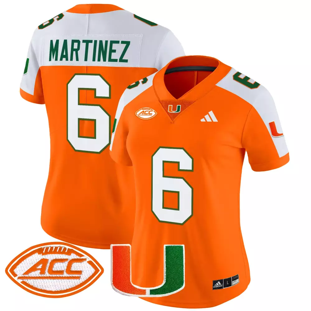 Martinez 6 Miami Hurricanes 2025 Stitched Jersey | Orange Vapor with ACC Patch | Game Day Outfit for Men, Women & Youth