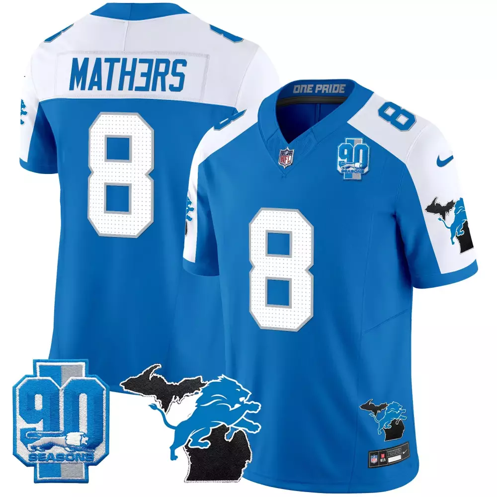 Mathers 8 Men's Vapor Jersey | Detroit Lions Black 90th Year Patch Stitched Jersey 2025 | Perfect Fan Gear | For Men, Women & Youth