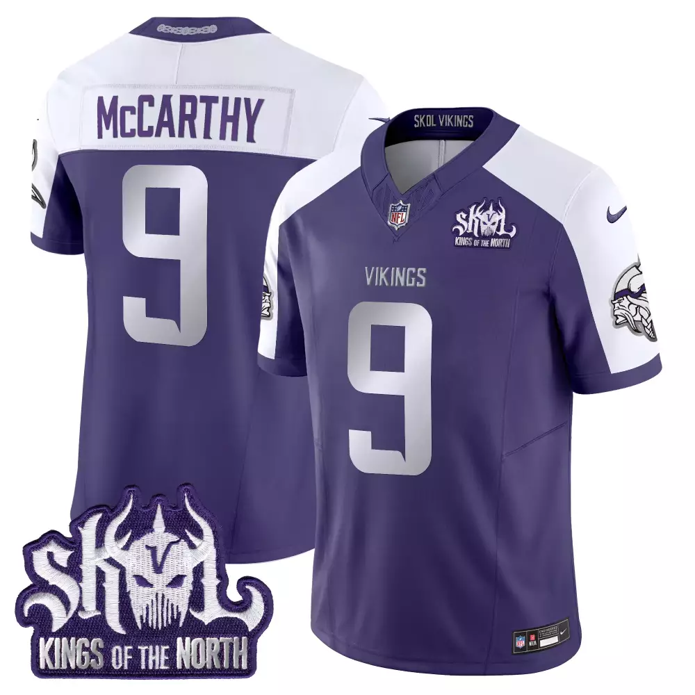 McCarthy 9 Minnesota Vikings 2024 Stitched Vapor Jersey | Purple Skol Patch | For Men, Women & Youth