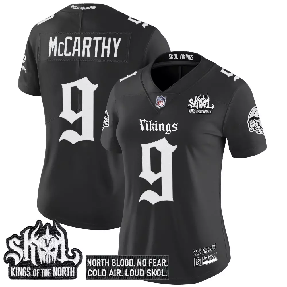 McCarthy 9 Minnesota Vikings 2023 Women's Stitched Vapor Jersey | White Kings of the North Edition | Fan Gear for Women & Youth