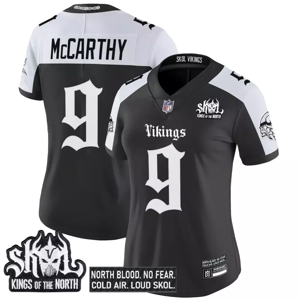 McCarthy 9 Minnesota Vikings 2024 Women's Black Alternate Jersey | All Stitched Name Patch | Fan Gear for Women & Youth