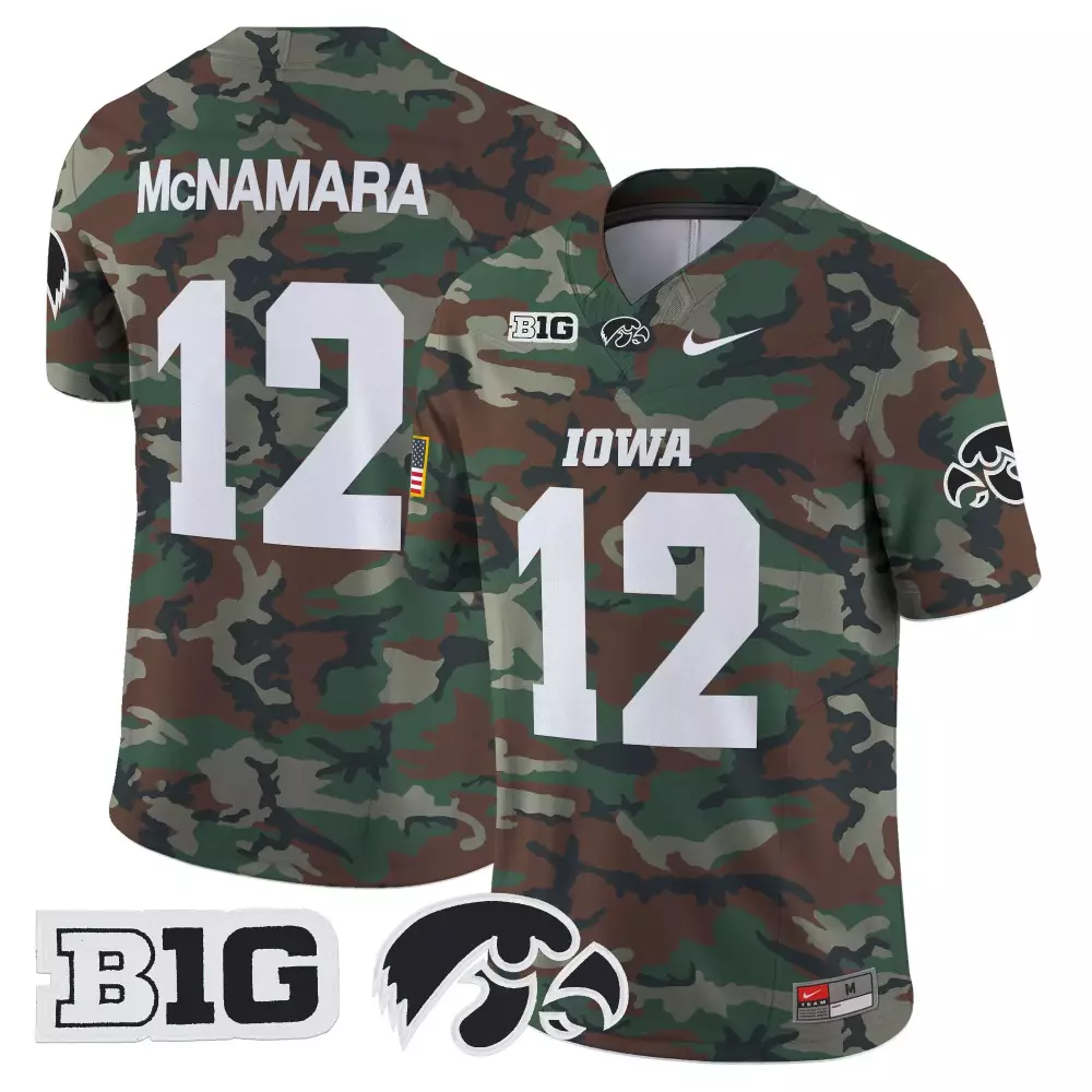 Mcnamara 12 Iowa Hawkeyes Camo Vapor Jersey 2024 | Military Edition Stitched Fan Gear | For Men, Women & Youth