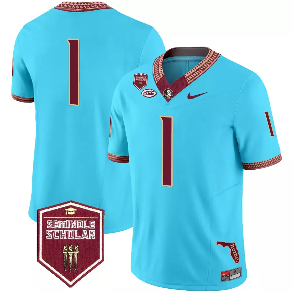 Men's Florida State Seminoles Vapor Jersey Aqua Seminole Scholar Patch 2025 | All Stitched Fan Gear | For Men, Women & Youth