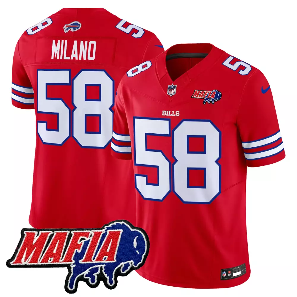 Milano 58 Men’s Buffalo Bills Red Vapor Stitched Jersey | 2025 Edition with Mafia Patch | Fan Gear | For Men, Women & You