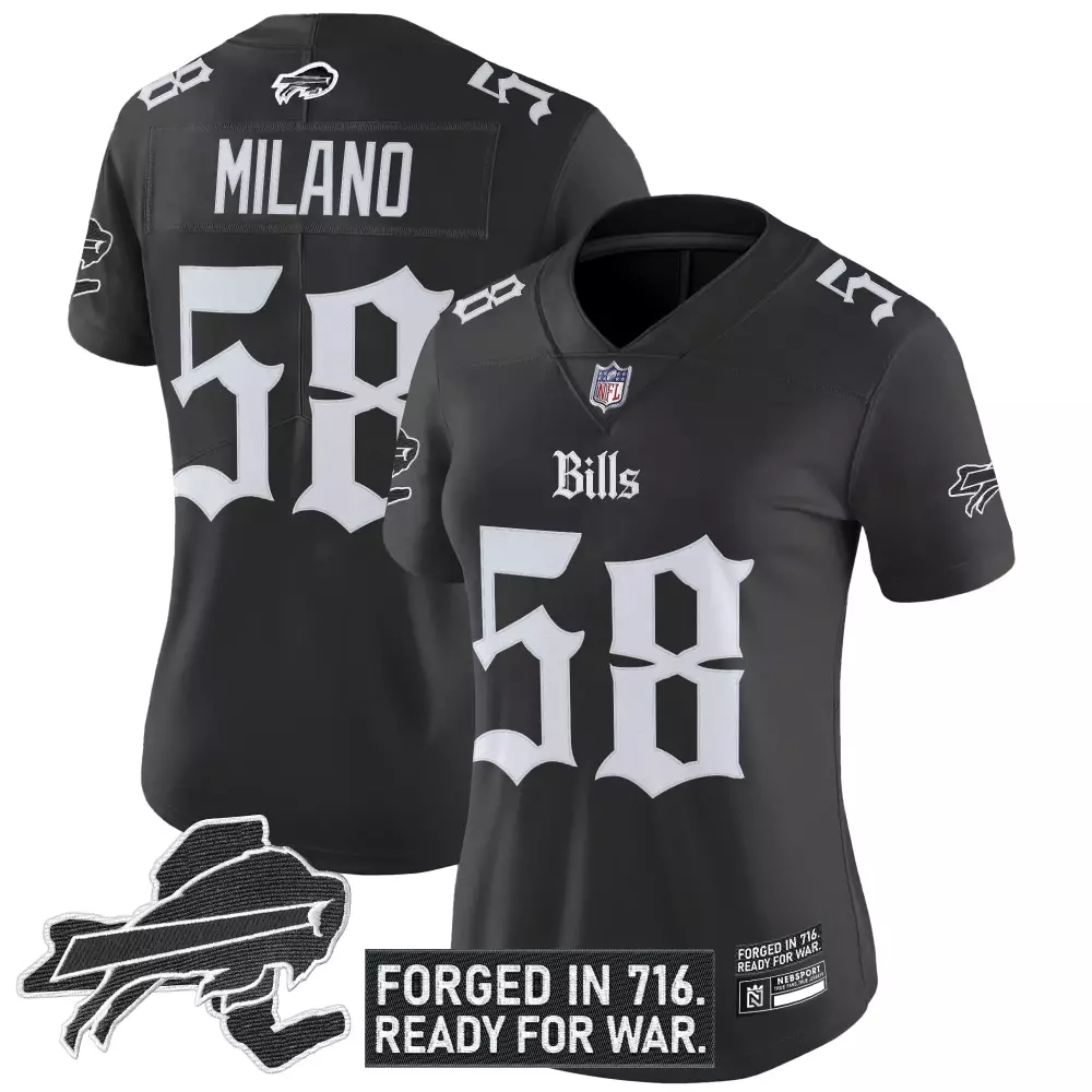 Milano 58 Buffalo Bills 2023 Women's Black Vapor Jersey | Gothic Edition with Stitched Patch | For Women & Youth
