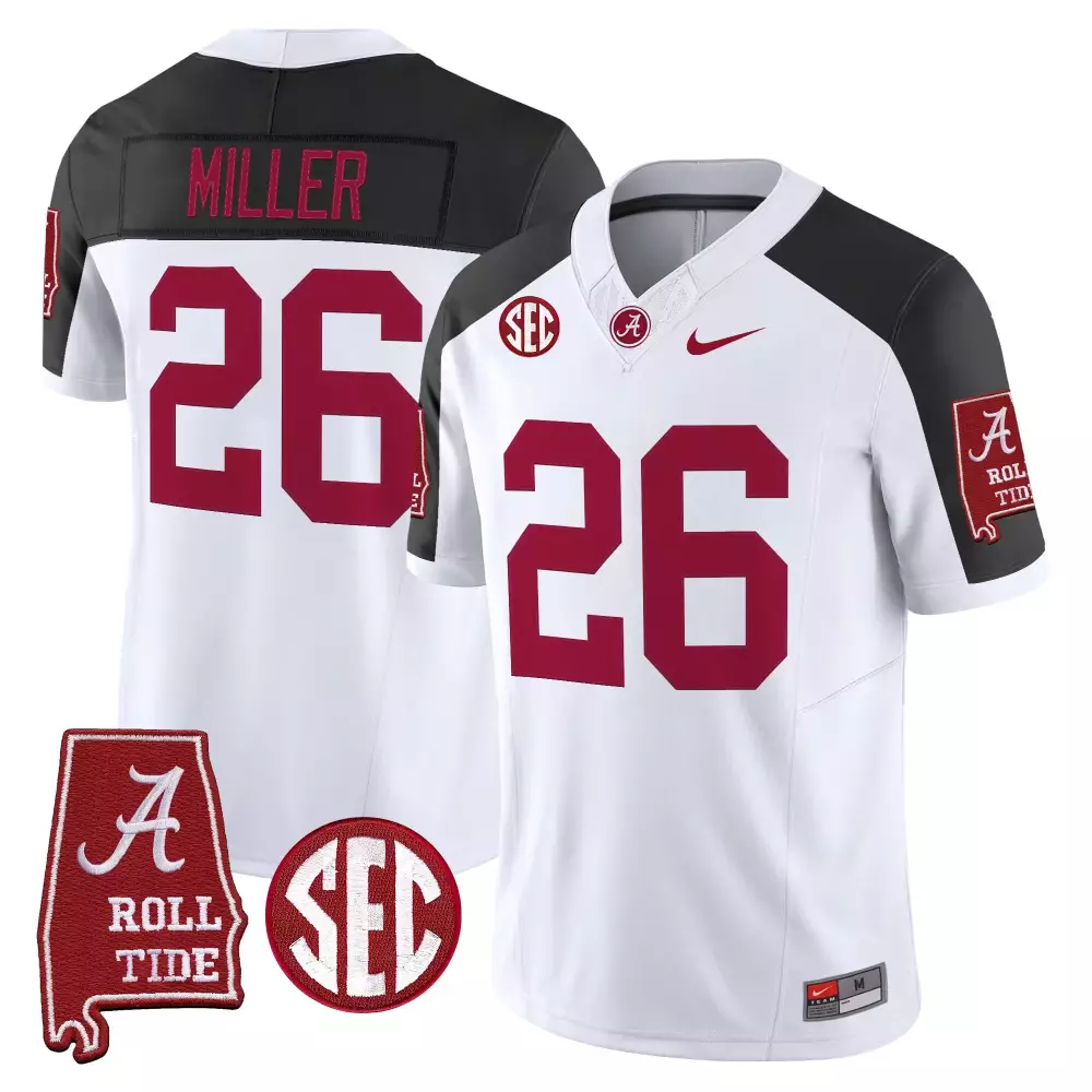 Miller 26 Alabama Crimson Tide White Vapor Limited Jersey | 2025 SEC & Roll Tide Patches | Limited Edition | For Men, Women & Youth