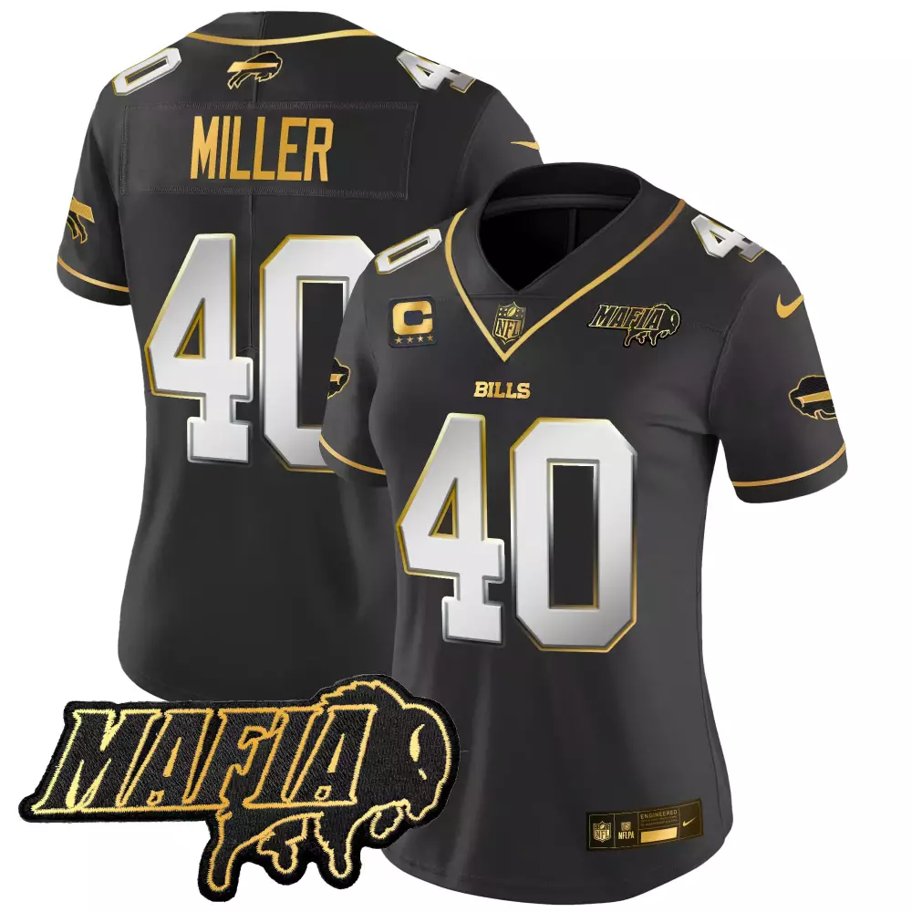 Miller 40 Women's Buffalo Bills 2025 Black Stitched Vapor Jersey | Mafia Patch | Fan Gear for Men, Women & Youth