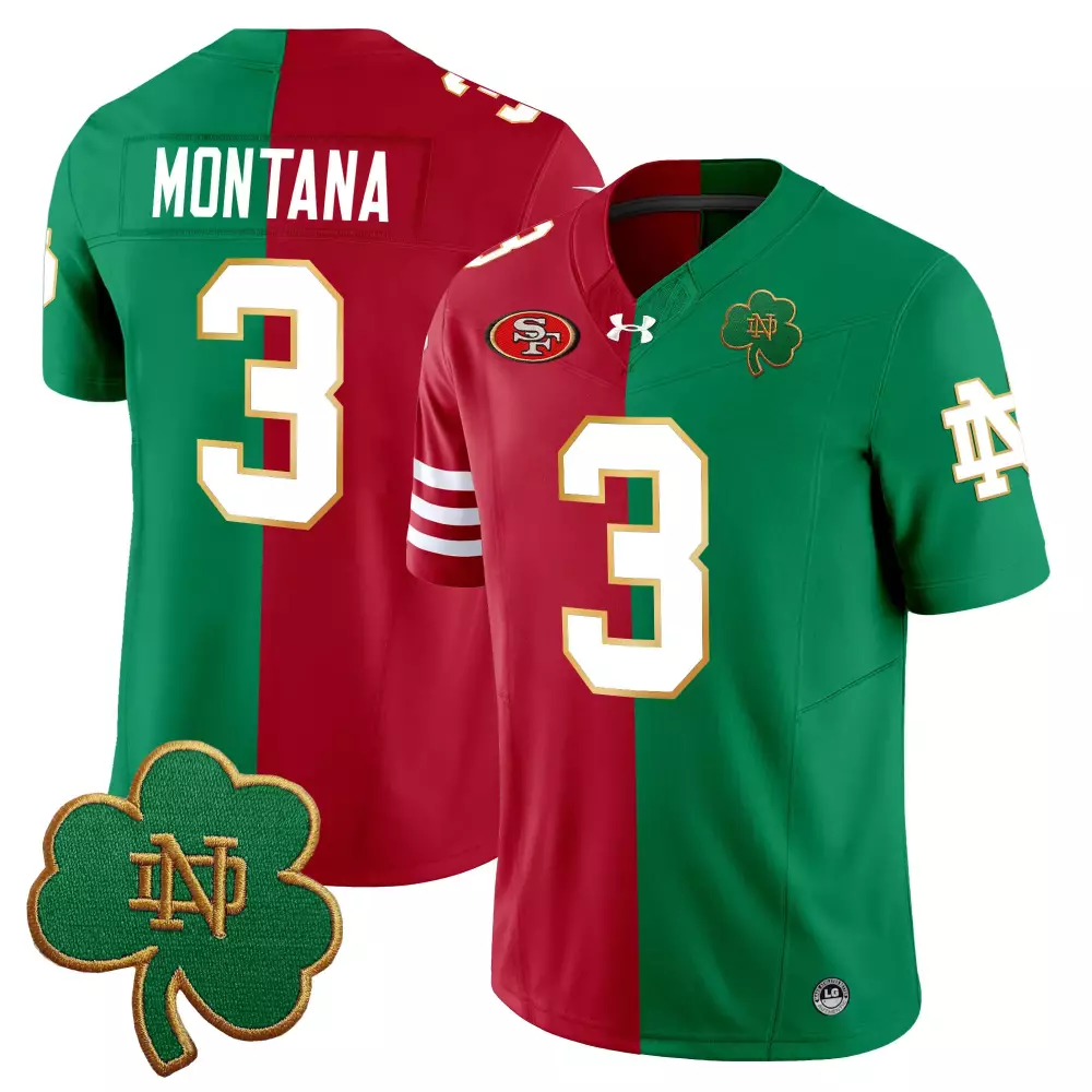 Montana 3 Notre Dame Fighting Irish 2023 Green Red Stitched Jersey | Embroidered Patch Fan Gear | For Men, Women & Youth
