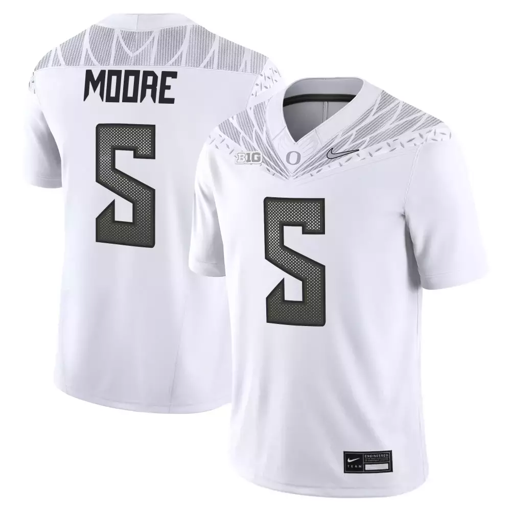 Moore 5 Oregon Ducks Vapor Jersey | White Stitched 2025 Fan Gear | For Men, Women & Youth