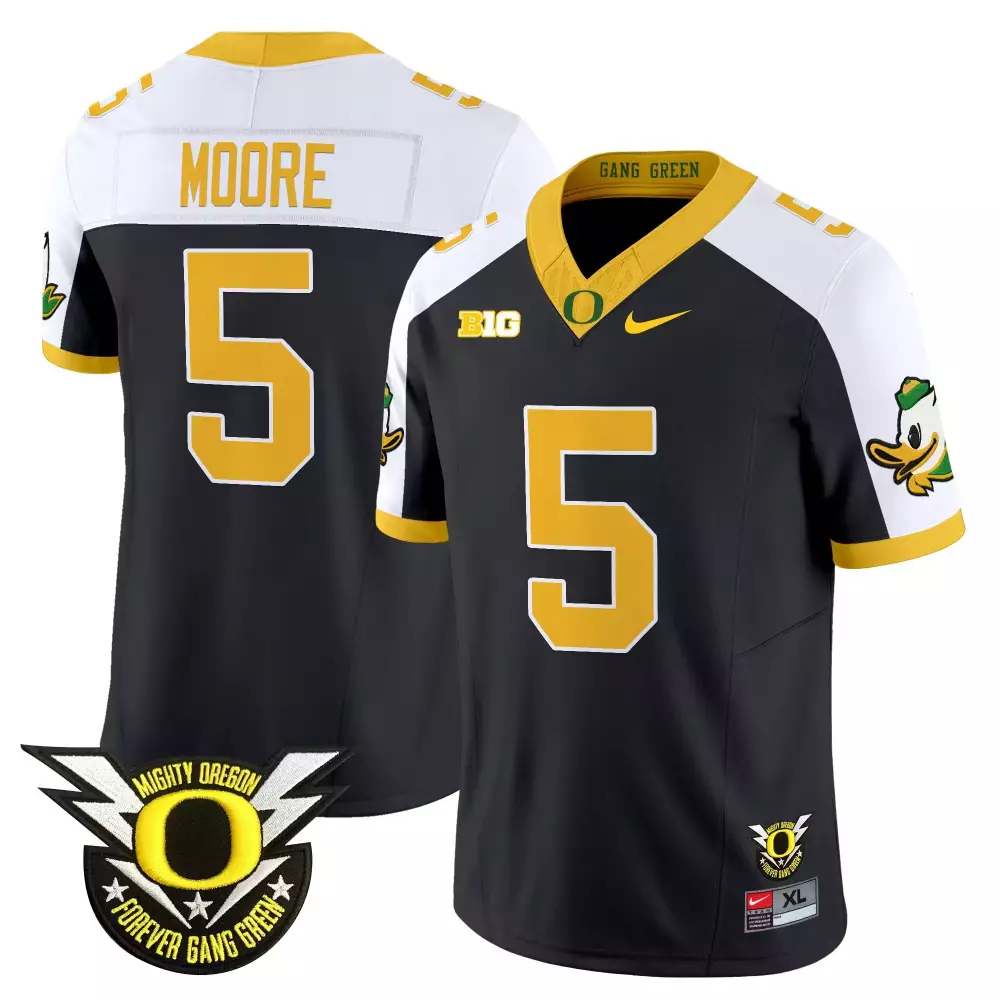 Moore 5 Oregon Ducks 2025 Black Stitched Jersey | Mighty Oregon Patch | Limited Edition Fan Gear for Men, Women & Youth