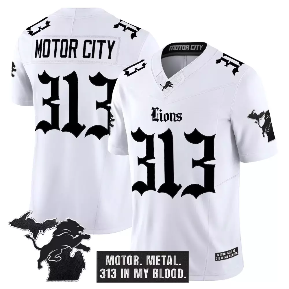 Motor City 313 Stitched Vapor Jersey | Men's White Detroit Lions Limited Edition 2023 | Stylish Fan Gear for Men, Women & Youth