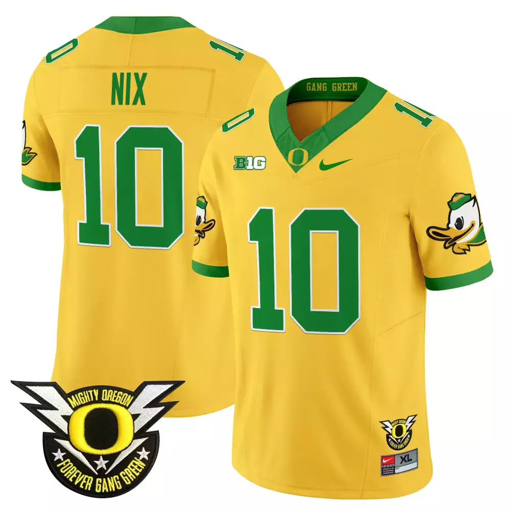 Nix 10 Oregon Ducks 2025 Vapor Jersey | All Stitched Yellow Mighty Oregon | Replica Fan Gear for Men, Women & Youth