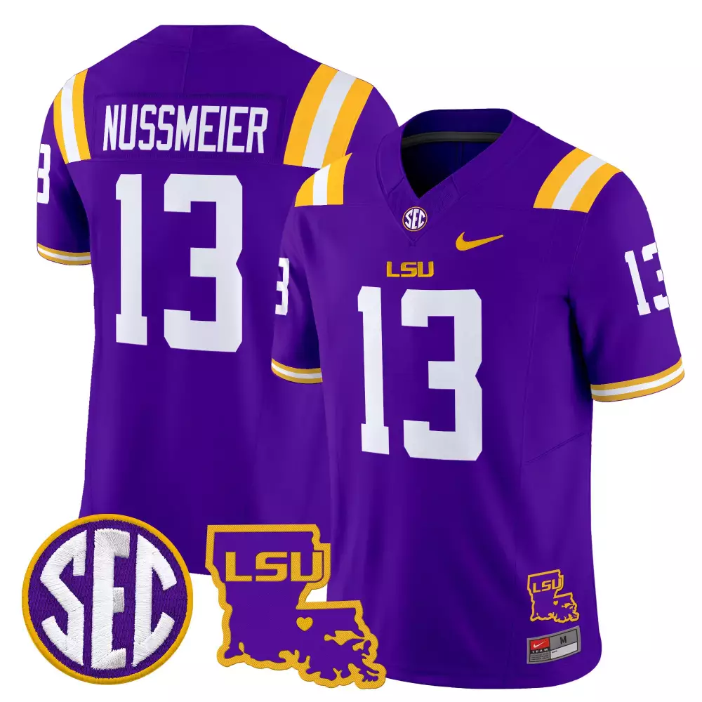 Nussmeier 13 LSU Tigers Men's Yellow Vapor Stitched Jersey | 2025 Embroidered Louisiana Patch Fan Gear | For Men, Women & Youth