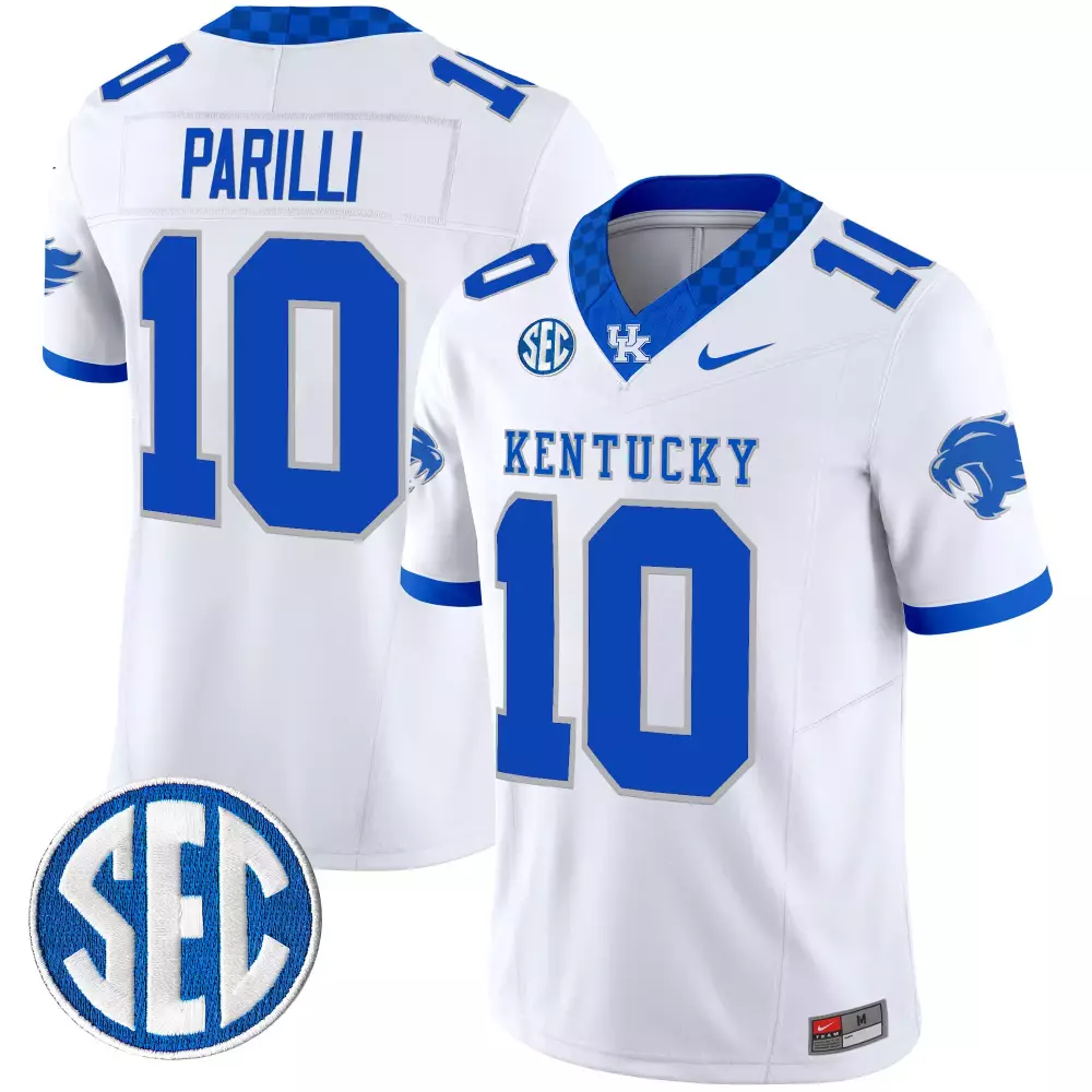 Custom Kentucky  SEC Parilli 10 Vapor All Stitched Wildcats Patch 2025 Football Jersey – White