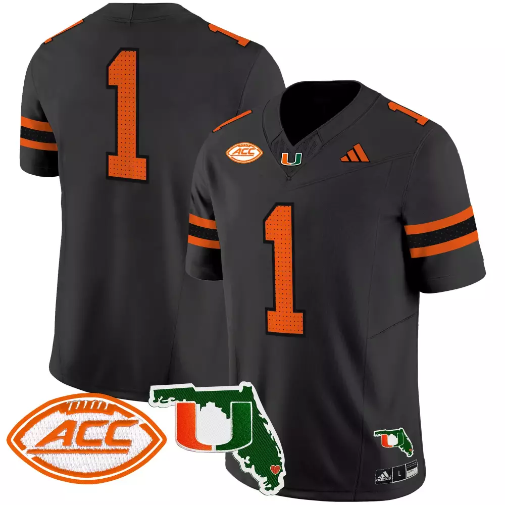 Player 1 Men's Style Vapor Jersey | 2025 Miami Hurricanes Black Stitched Limited Edition | Fan Gear for Men, Women & Youth