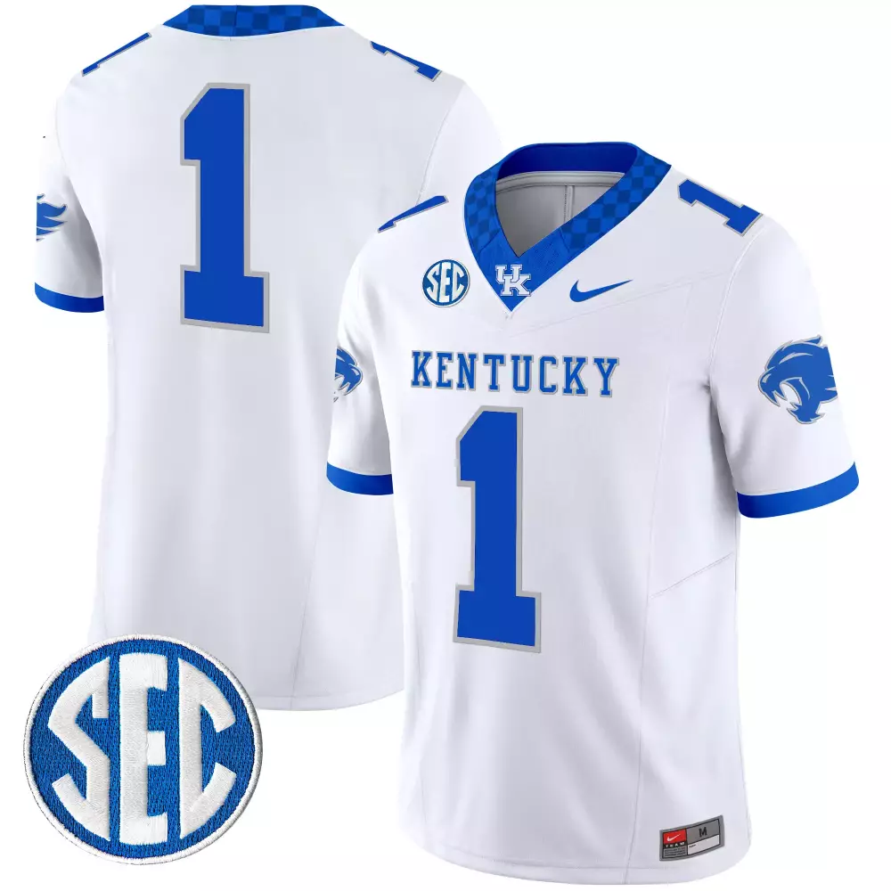 Custom Kentucky  SEC Player 1 Gender Style Vapor All Stitched Patch Year 2025 Wildcats Vapor All Stitched Patch 2025 Football Jersey – White