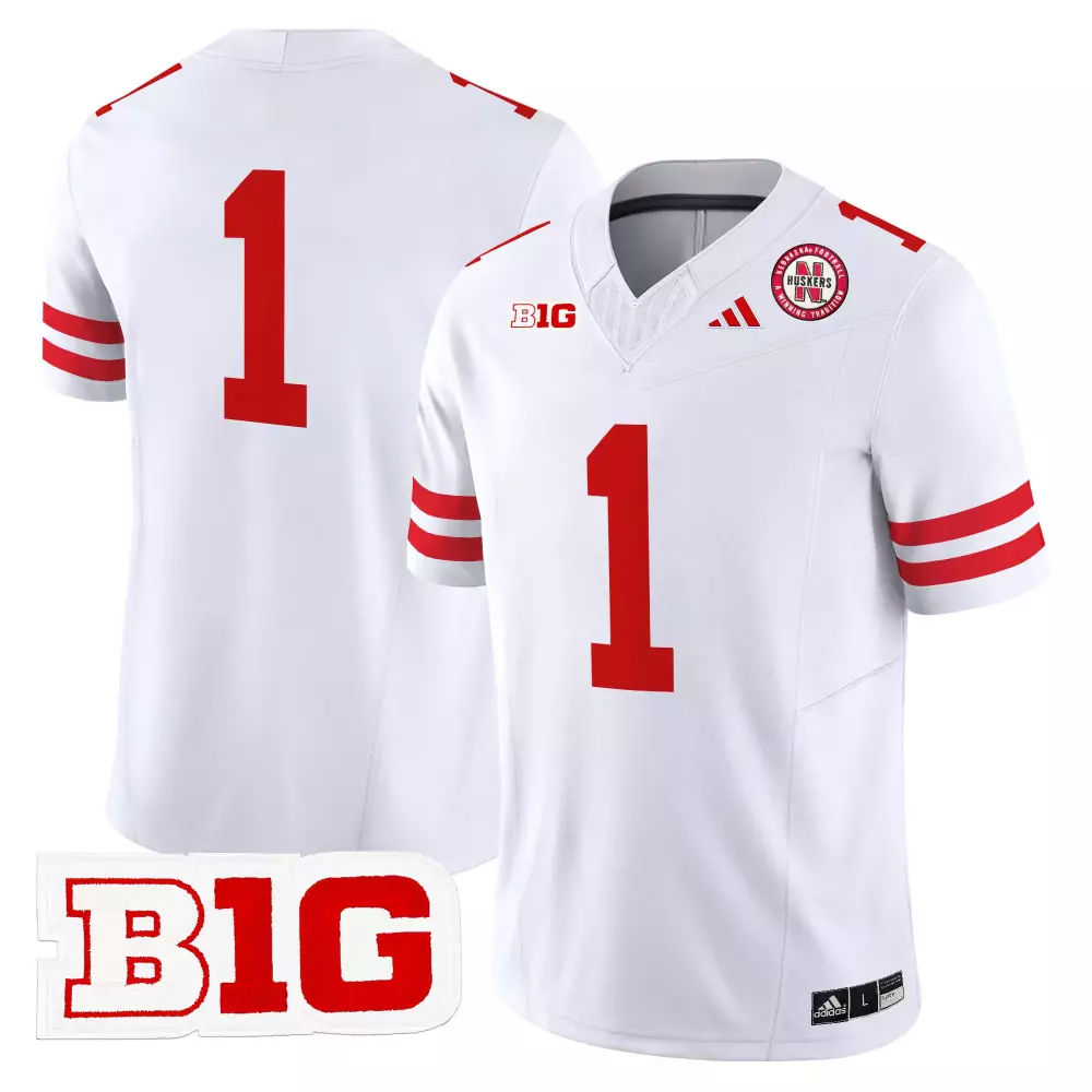 Customizable Nebraska Cornhuskers  Big Ten Player Name Not Visible Shirt Number 1 2025 Vapor Limited All Stitched Patch Replica Jersey – White