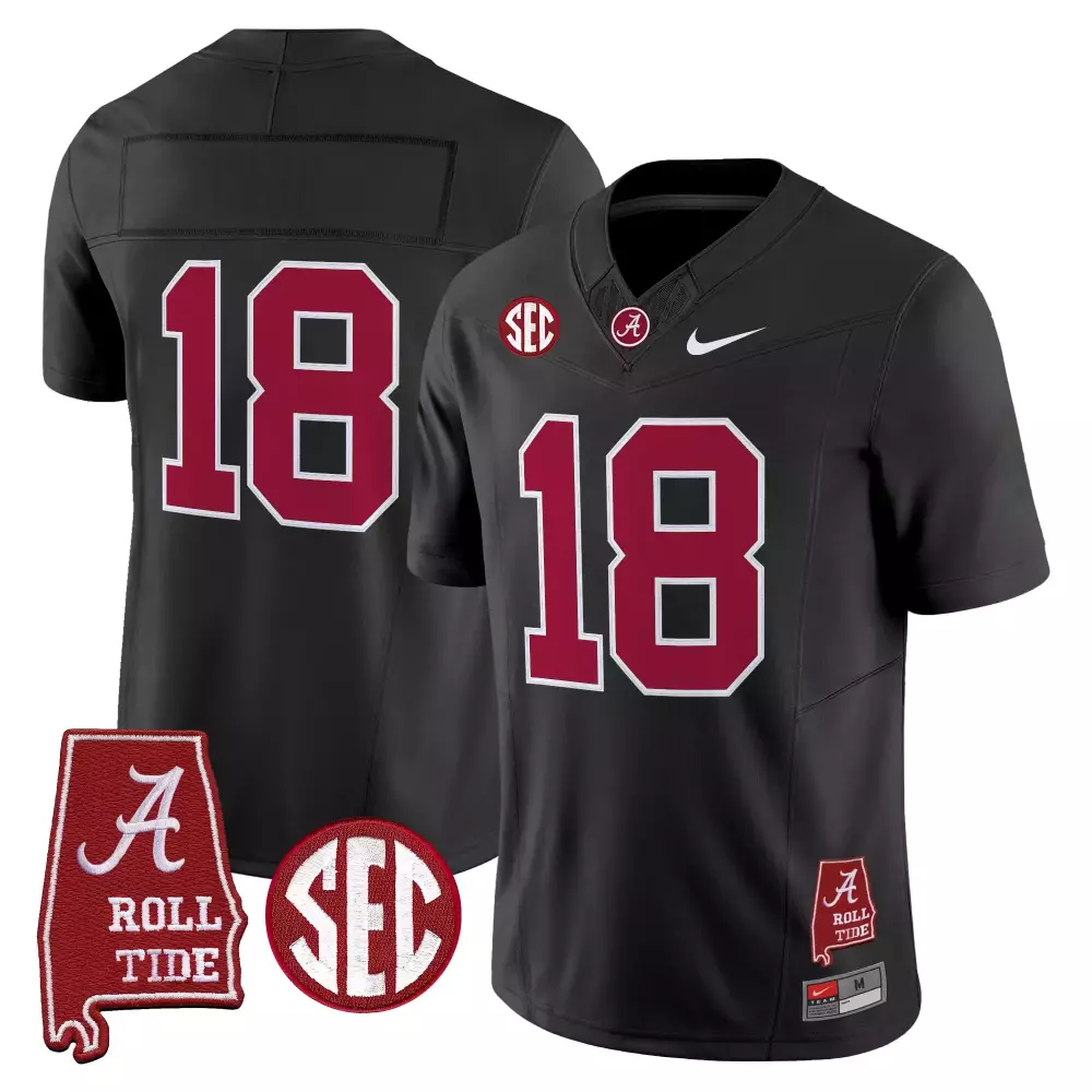 Player Unknown Number 18 Alabama Crimson Tide Men's Black Vapor Limited Jersey | 2025 SEC Stitched Patches | For Men, Women & Youth