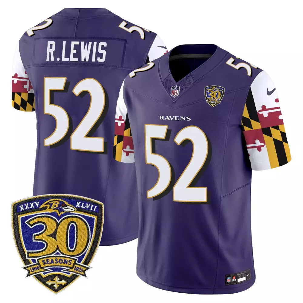 Ray Lewis 52 Baltimore Ravens 2023 Purple Stitched Vapor Jersey | 30 Seasons Edition | Fan Gear for Men, Women & Youth