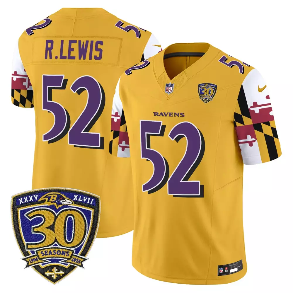 Ray Lewis 52 Baltimore Ravens 2023 Yellow Stitched Vapor Jersey | 30 Seasons Edition | Limited Fan Gear for Men, Women & Youth