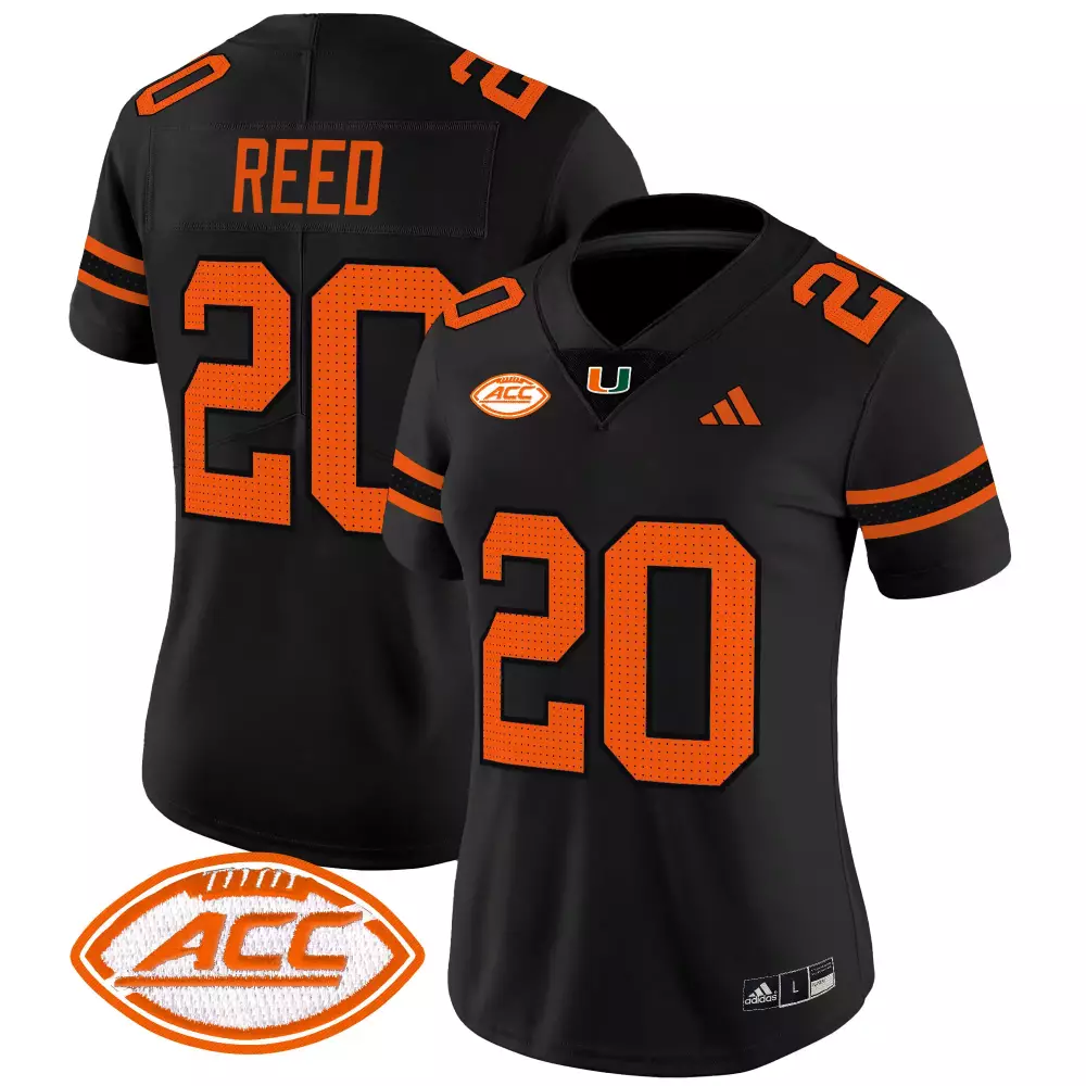 Reed 20 Women's Miami Hurricanes Black Vapor Jersey | All Stitched ACC Patch 2025 | Limited Edition Fan Gear | For Men, Women & Youth